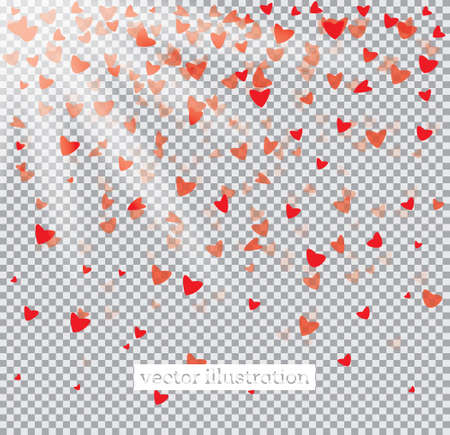 Falling Red Hearts on Transparent Background. Valentine's Day Background. Vector Illustration.のイラスト素材