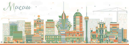 Abstract Macau Skyline with Color Buildings. Vector Illustration. Business Travel and Tourism Concept with Modern Architecture. Image for Presentation Banner Placard and Web Site.のイラスト素材