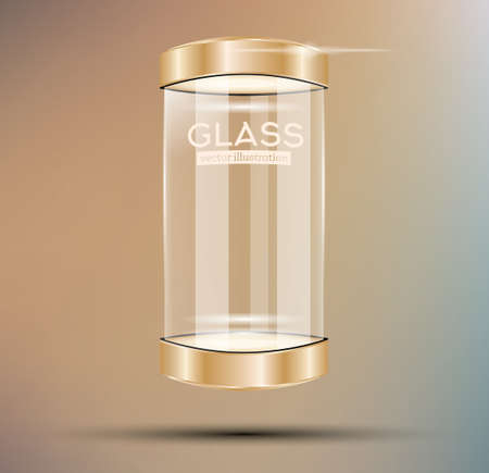 Empty Golden Glass Showcase. Vector Illustration.のイラスト素材