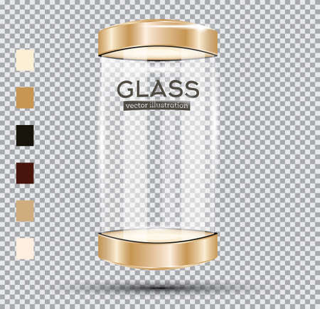 Empty Golden Glass Showcase. Vector Illustration.のイラスト素材