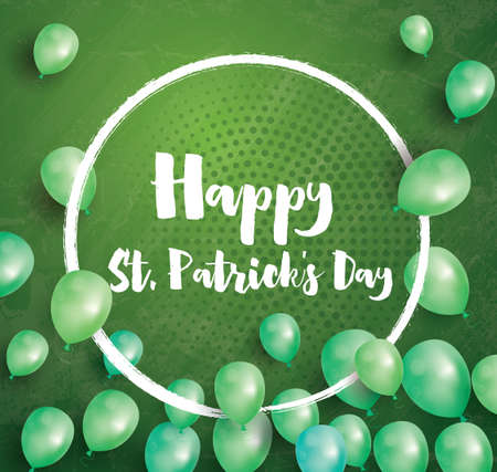 Happy St. Patrick's Day Card with Flying Balloons and White Frame. Illustration.のイラスト素材