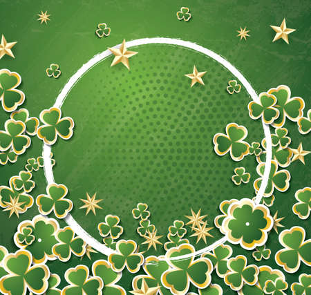 White Circle Frame with Clovers for St. Patrick's Day. Illustration.のイラスト素材