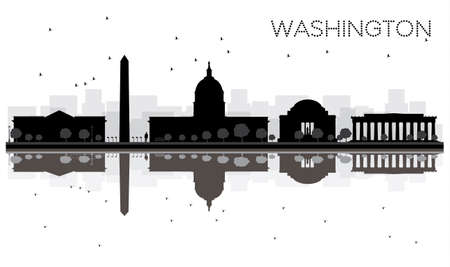Washington DC City skyline black and white silhouette with reflections.のイラスト素材