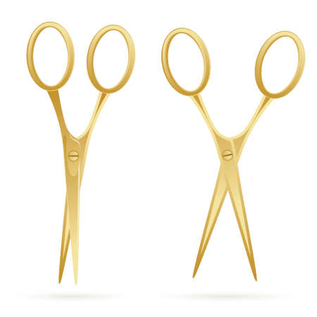 Golden Scissors Isolated on White Background. Vector Illustration.のイラスト素材