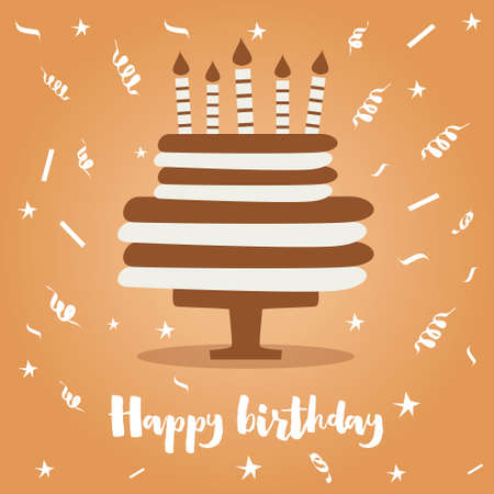 Birthday Cake with Candles and Confetti. Vector Illustration.のイラスト素材