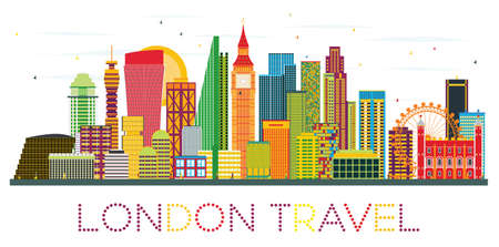 London Skyline with Color Buildings. Business Travel and Tourism Concept with Modern Buildings. Image for Presentation Banner Placard and Web Site.のイラスト素材
