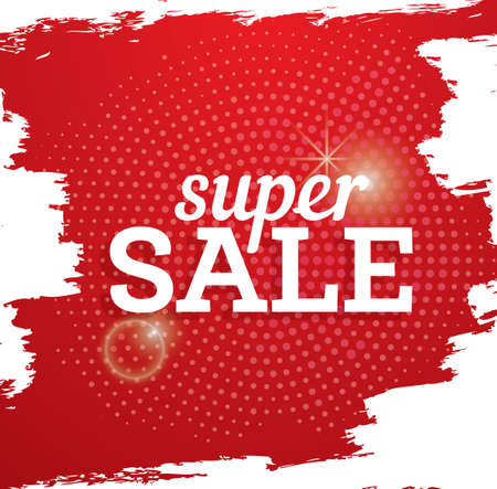 Super Sale poster on red background with Halftone. Vector illustration.のイラスト素材