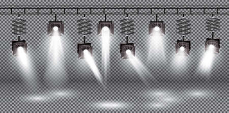 Spotlight Set with Different Light Effect on Transparent Background. Vector Illustration.のイラスト素材