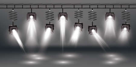 Spotlight Set with Different Transparent Light Effect. Vector Illustration.のイラスト素材
