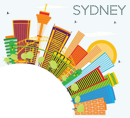 Sydney Skyline with Color Buildings, Blue Sky and Copy Space. Vector Illustration.のイラスト素材