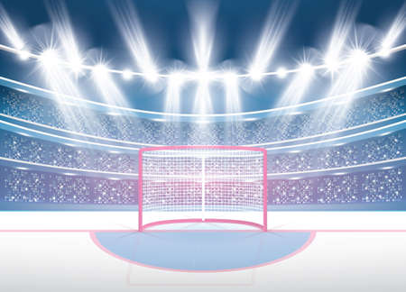 Ice Hockey Stadium with Spotlights and Red Goal. Vector Illustration.のイラスト素材