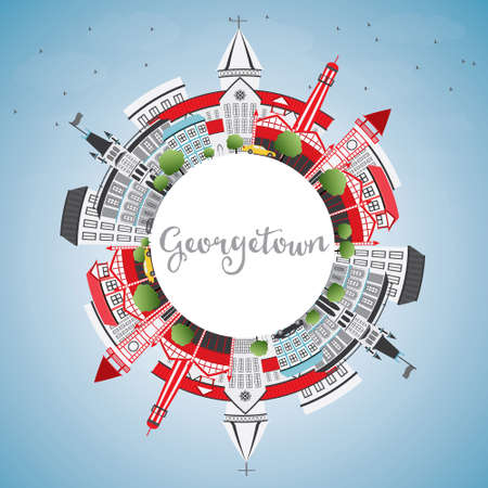 Georgetown Skyline with Gray Buildings, Blue Sky and Copy Space. Vector Illustration. Business Travel and Tourism Concept with Modern Architecture. Image for Presentation Banner Placard and Web Site.のイラスト素材