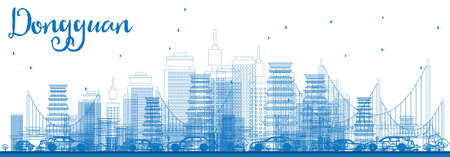 Outline Dongguan Skyline with Blue Buildings. Vector Illustration. Business Travel and Tourism Concept with Modern Buildings. Image for Presentation Banner Placard and Web Site.のイラスト素材