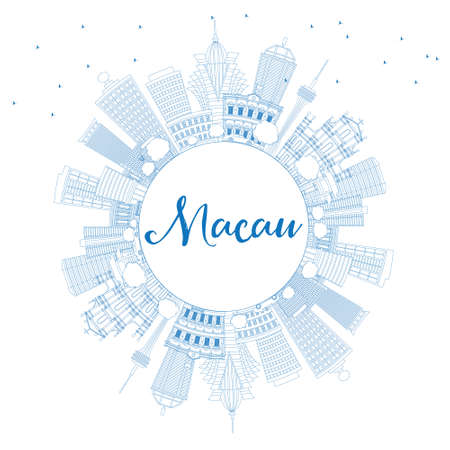Outline Macau Skyline with Blue Buildings and Copy Space. Vector Illustration. Business Travel and Tourism Concept with Modern Architecture. Image for Presentation Banner Placard and Web Site.のイラスト素材