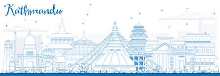 Outline Kathmandu Skyline with Blue Buildings. Vector Illustration. Business Travel and Tourism Concept with Historic Architecture. Image for Presentation Banner Placard and Web Site.のイラスト素材