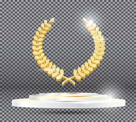 Gold Laurel Wreath on Podium on Transparent Background. Vector Illustration.のイラスト素材