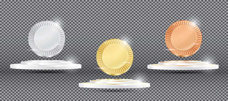 Gold, Silver and Bronze Medals on Transparent Background. Vector Illustration.のイラスト素材