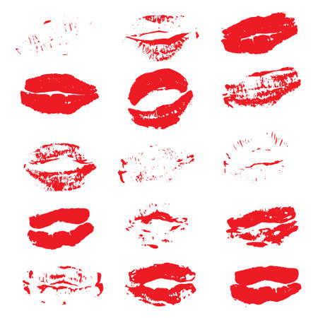 Lipstick Kiss Prints Isolated on White Background. Vector Illustration.のイラスト素材