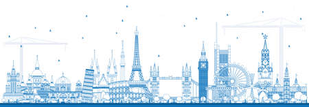 Outline Famous Landmarks in Europe. Vector Illustration. Business Travel and Tourism Concept. Image for Presentation, Banner, Placard and Web Siteのイラスト素材