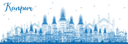 Outline Kanpur Skyline with Blue Buildings. Vector Illustration. Business Travel and Tourism Concept with Historic Architecture. Image for Presentation Banner Placard and Web Siteのイラスト素材