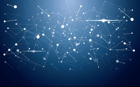 Technology blue background with dots and lines. Vector illustration.