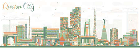Quezon City Philippines Skyline with Color Buildings. Vector Illustration. Business Travel and Tourism Illustration with Modern Architecture.のイラスト素材