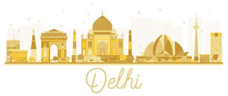 Delhi City skyline golden silhouette Vector illustration. Simple flat concept for tourism presentation, banner, placard or web site for  Business travel concept.のイラスト素材