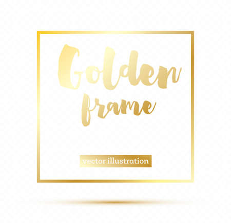 Golden Glowing Magic Square Frame on Transparent Background. Vector Illustration.のイラスト素材