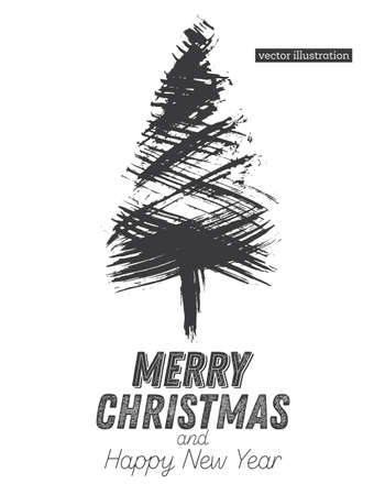 Christmas Tree Sketch Isolated on White Background. Merry Christmas. Vector Illustration.のイラスト素材