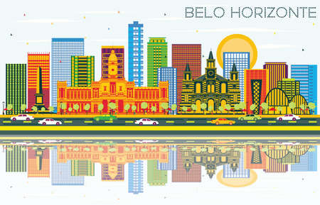Belo Horizonte Brazil Skyline with Color Buildings, Blue Sky and Reflections. Vector Illustration. Business Travel and Tourism Concept with Modern Architecture.のイラスト素材