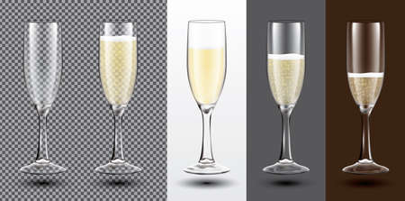 Champagne glass set on different backgrounds. Transparent. Vector illustration.のイラスト素材