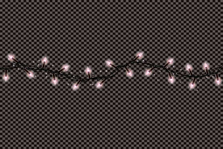 Christmas Lights String Isolated on Transparent Background. Vector Illustration. Xmas Glowing Lights. Garlands.のイラスト素材