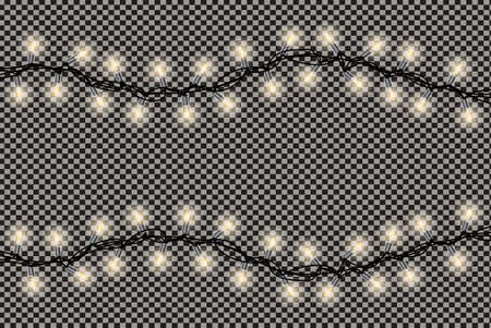 Christmas Lights String Isolated on Transparent Background. Vector Illustration. Xmas Glowing Lights. Garlands.のイラスト素材
