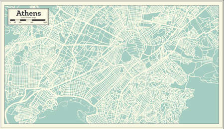 Athens Greece Map in Retro Style. Vector Illustration. Outline Map.