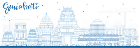 Outline Guwahati India city skyline illustration.のイラスト素材