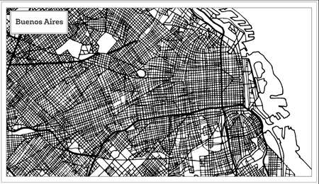 Buenos Aires Argentina City Map in Black and White Color. Outline Map. Vector Illustration.のイラスト素材