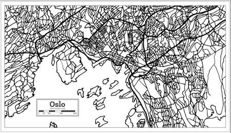 Outline map of Oslo Norway Map in Black and White Color.のイラスト素材