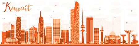 Abstract Kuwait City Skyline with Color Buildings. Vector Illustration. Business Travel and Tourism Concept with Modern Buildings. Kuwait Cityscape with Landmarks.のイラスト素材