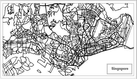 Singapore City Map in Black and White Color. Outline Map. Vector Illustration.のイラスト素材
