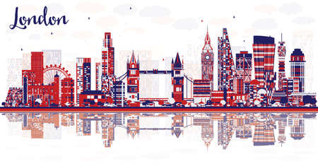 Abstract London England City Skyline with Color Buildings and Reflections. Vector Illustration. London Cityscape with Landmarks.のイラスト素材