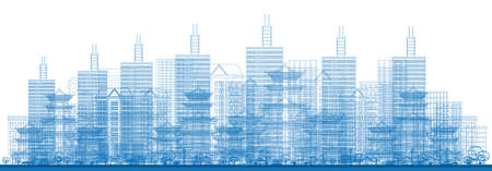 Outline City Skyscrapers in Blue Color. Vector Illustration.のイラスト素材