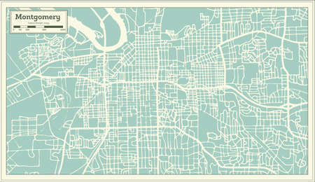 Montgomery Alabama USA City Map in Retro Style. Outline Map. Vector Illustration.のイラスト素材