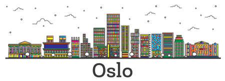 Outline Oslo Norway City Skyline with Color Buildings Isolated on White. Vector Illustration. Oslo Cityscape with Landmarks.のイラスト素材