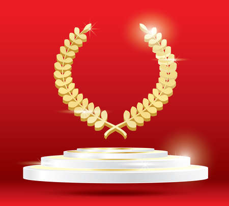 Gold Laurel Wreath on Podium. Vector Illustration.のイラスト素材