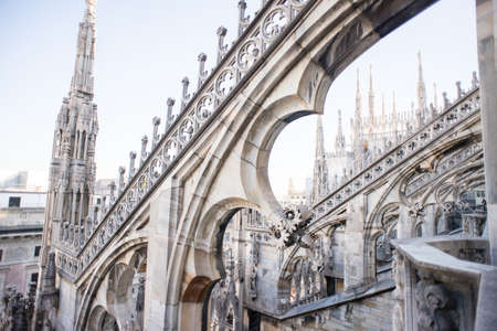 Rooftop of Duomo cathedral, Milan, Italy.