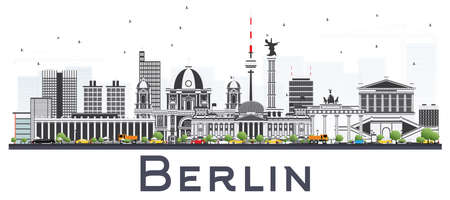 Berlin Germany City Skyline with Gray Buildings Isolated on White. Vector Illustration. Business Travel and Tourism Concept with Historic Architecture. Berlin Cityscape with Landmarks.のイラスト素材