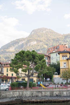 Varenna, Italy - October 27, 2017: Morning in Varenna. Small Town on Lake Como, Italy.のeditorial素材