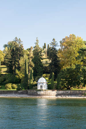 Gazebo on Como Lake in old Garden, Italy. の写真素材
