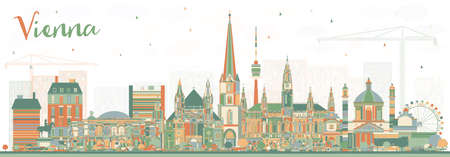 Vienna Austria City Skyline with Color Buildings. Vector Illustration. Business Travel and Tourism Concept with Historic Architecture. Vienna Cityscape with Landmarks.のイラスト素材