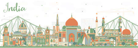 India City Skyline with Color Buildings. Delhi. Hyderabad. Kolkata. Vector Illustration. Travel and Tourism Concept with Historic Architecture. India Cityscape with Landmarks.のイラスト素材